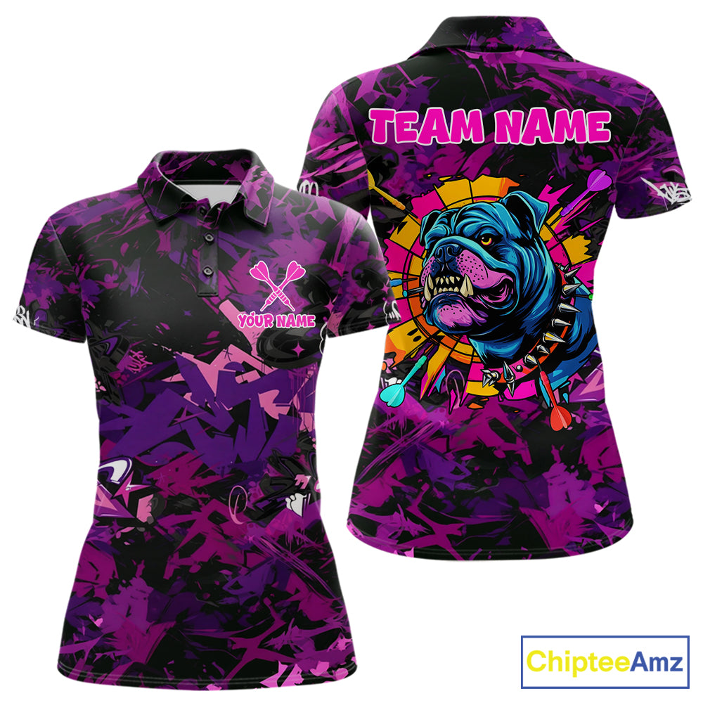 Purple Grunge Darts Shirt For Women Angry Bulldog Dartboard Team Jersey Custom Funny Dart Team Shirt NYN4600