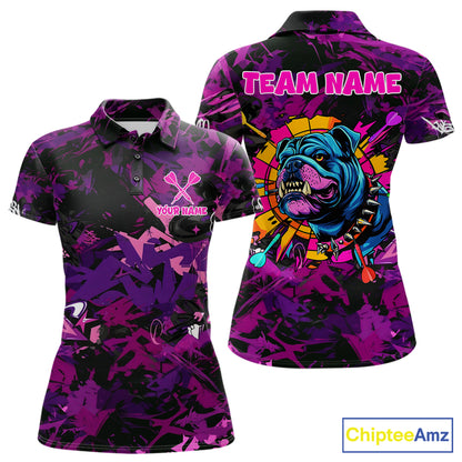 Purple Grunge Darts Shirt For Women Angry Bulldog Dartboard Team Jersey Custom Funny Dart Team Shirt NYN4600