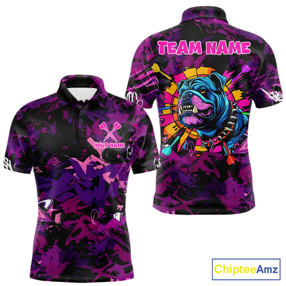 Purple Grunge Darts Shirt For Men Angry Bulldog Dartboard Team Jersey Custom Funny Dart Team Shirt NYN4600