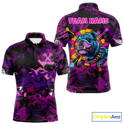 Purple Grunge Darts Shirt For Men Angry Bulldog Dartboard Team Jersey Custom Funny Dart Team Shirt NYN4600