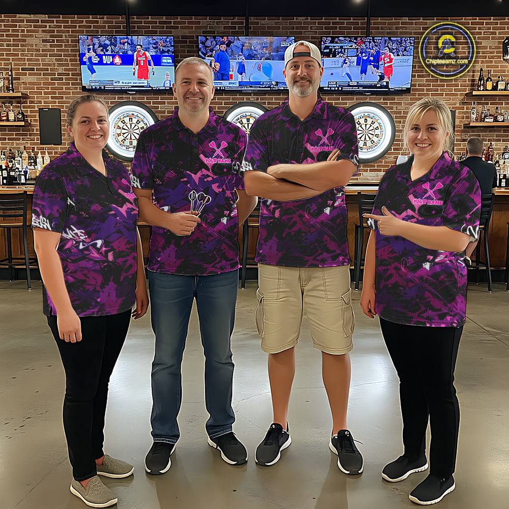 Purple Grunge Darts Shirt For Women Angry Bulldog Dartboard Team Jersey Custom Funny Dart Team Shirt NYN4600