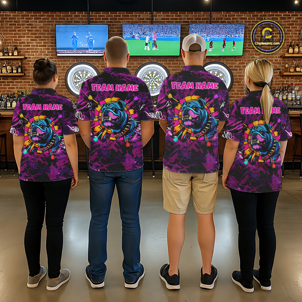 Purple Grunge Darts Shirt For Women Angry Bulldog Dartboard Team Jersey Custom Funny Dart Team Shirt NYN4600