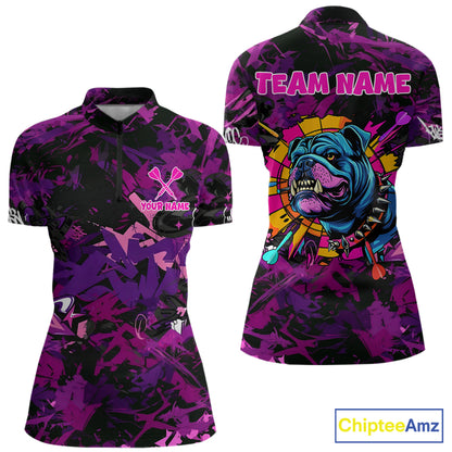 Purple Grunge Darts Shirt For Women Angry Bulldog Dartboard Team Jersey Custom Funny Dart Team Shirt NYN4600