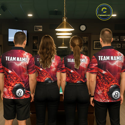 Personalized Red Lightning Billiards Polo 1/4-Zip Shirt For Men Fire Flame 8 Ball Pool Team Jersey NYN4601