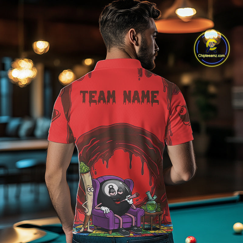 Red Dripping Funny Smoking 8 Ball Billiard Pool Shirt For Men Custom Billiard Team Jerseys NYN4607