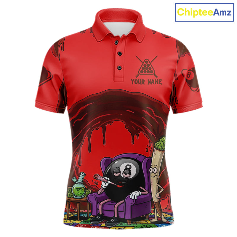 Red Dripping Funny Smoking 8 Ball Billiard Pool Shirt For Men Custom Billiard Team Jerseys NYN4607