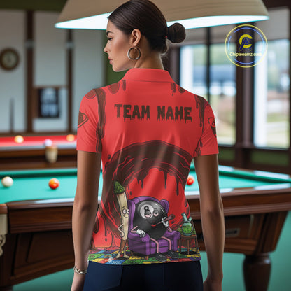 Red Dripping Funny Smoking 8 Ball Billiard Pool Shirt For Women Custom Billiard Team Jerseys NYN4607