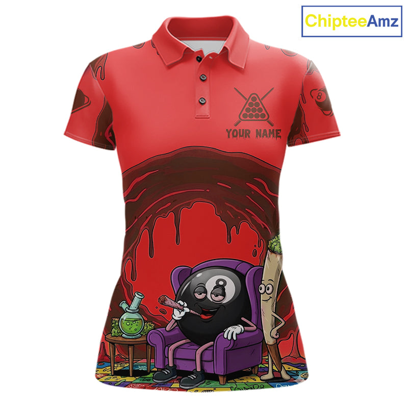 Red Dripping Funny Smoking 8 Ball Billiard Pool Shirt For Women Custom Billiard Team Jerseys NYN4607