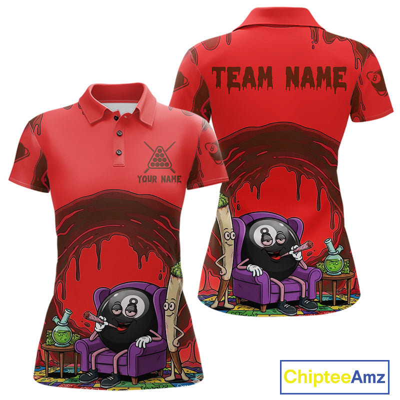 Red Dripping Funny Smoking 8 Ball Billiard Pool Shirt For Women Custom Billiard Team Jerseys NYN4607
