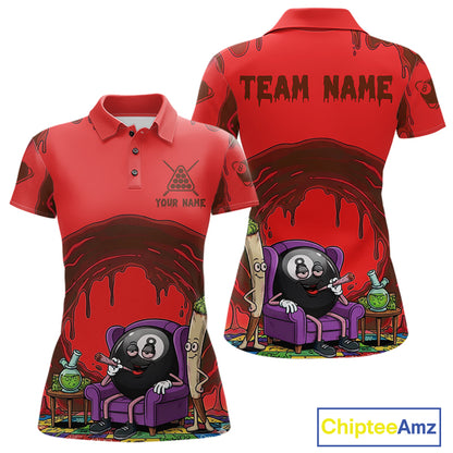 Red Dripping Funny Smoking 8 Ball Billiard Pool Shirt For Women Custom Billiard Team Jerseys NYN4607