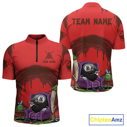 Red Dripping Funny Smoking 8 Ball Billiard Pool Shirt For Men Custom Billiard Team Jerseys NYN4607