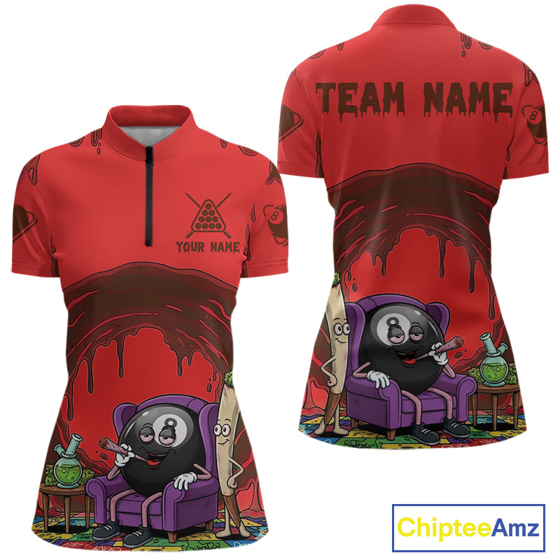 Red Dripping Funny Smoking 8 Ball Billiard Pool Shirt For Women Custom Billiard Team Jerseys NYN4607