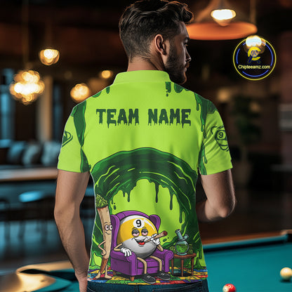 Green Dripping Funny Smoking 9-Ball Billiard Pool Shirt For Men Custom Billiard Team Jerseys NYN4608