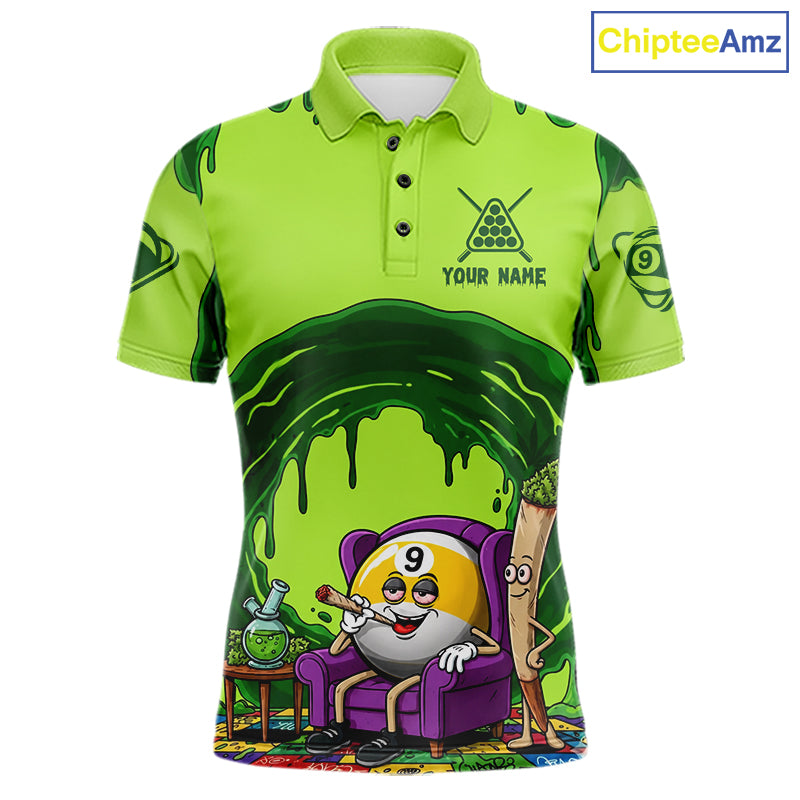 Green Dripping Funny Smoking 9-Ball Billiard Pool Shirt For Men Custom Billiard Team Jerseys NYN4608