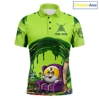 Green Dripping Funny Smoking 9-Ball Billiard Pool Shirt For Men Custom Billiard Team Jerseys NYN4608