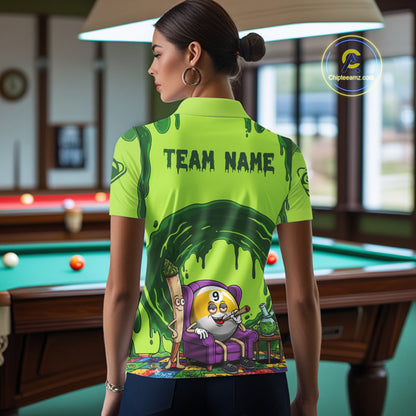 Green Dripping Funny Smoking 9-Ball Billiard Pool Shirt For Women Custom Billiard Team Jerseys NYN4608