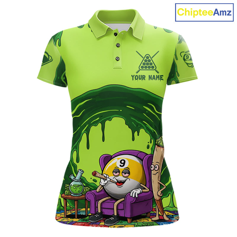 Green Dripping Funny Smoking 9-Ball Billiard Pool Shirt For Women Custom Billiard Team Jerseys NYN4608