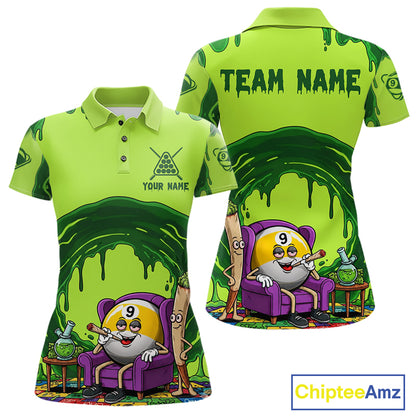 Green Dripping Funny Smoking 9-Ball Billiard Pool Shirt For Women Custom Billiard Team Jerseys NYN4608