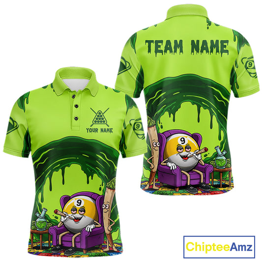Green Dripping Funny Smoking 9-Ball Billiard Pool Shirt For Men Custom Billiard Team Jerseys NYN4608