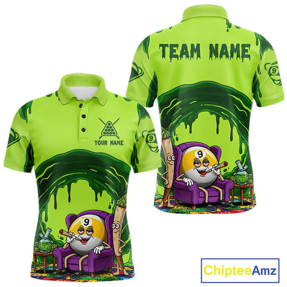 Green Dripping Funny Smoking 9-Ball Billiard Pool Shirt For Men Custom Billiard Team Jerseys NYN4608