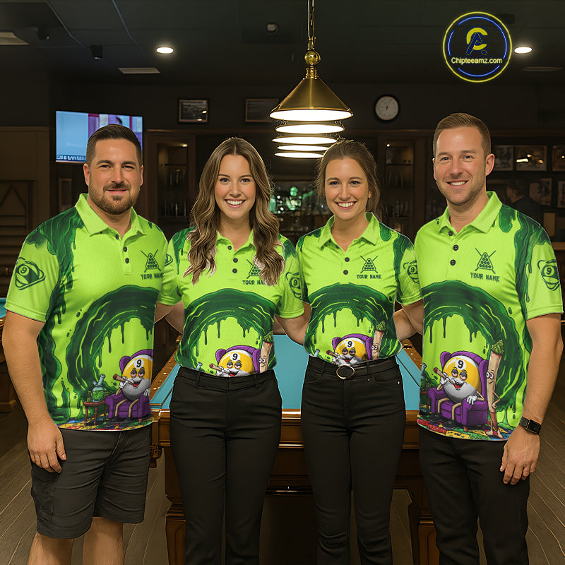Green Dripping Funny Smoking 9-Ball Billiard Pool Shirt For Men Custom Billiard Team Jerseys NYN4608