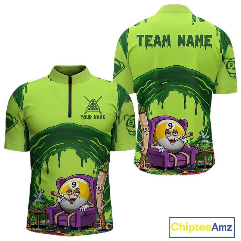 Green Dripping Funny Smoking 9-Ball Billiard Pool Shirt For Men Custom Billiard Team Jerseys NYN4608