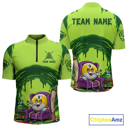 Green Dripping Funny Smoking 9-Ball Billiard Pool Shirt For Men Custom Billiard Team Jerseys NYN4608