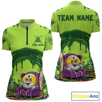 Green Dripping Funny Smoking 9-Ball Billiard Pool Shirt For Women Custom Billiard Team Jerseys NYN4608