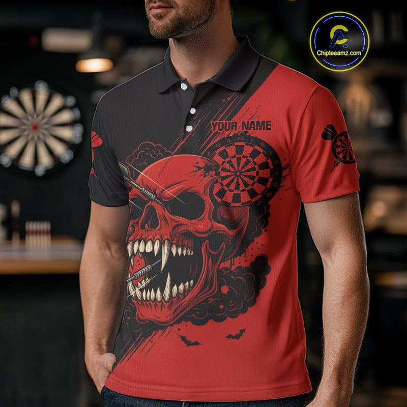 Custom Red Horror Skull Smokes Dartboard Men Polo Dart Shirt Grunge Dart Jerseys NYN2027