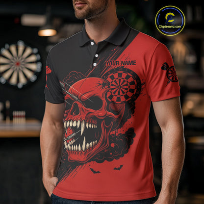 Custom Red Horror Skull Smokes Dartboard Men Polo Dart Shirt Grunge Dart Jerseys NYN2027