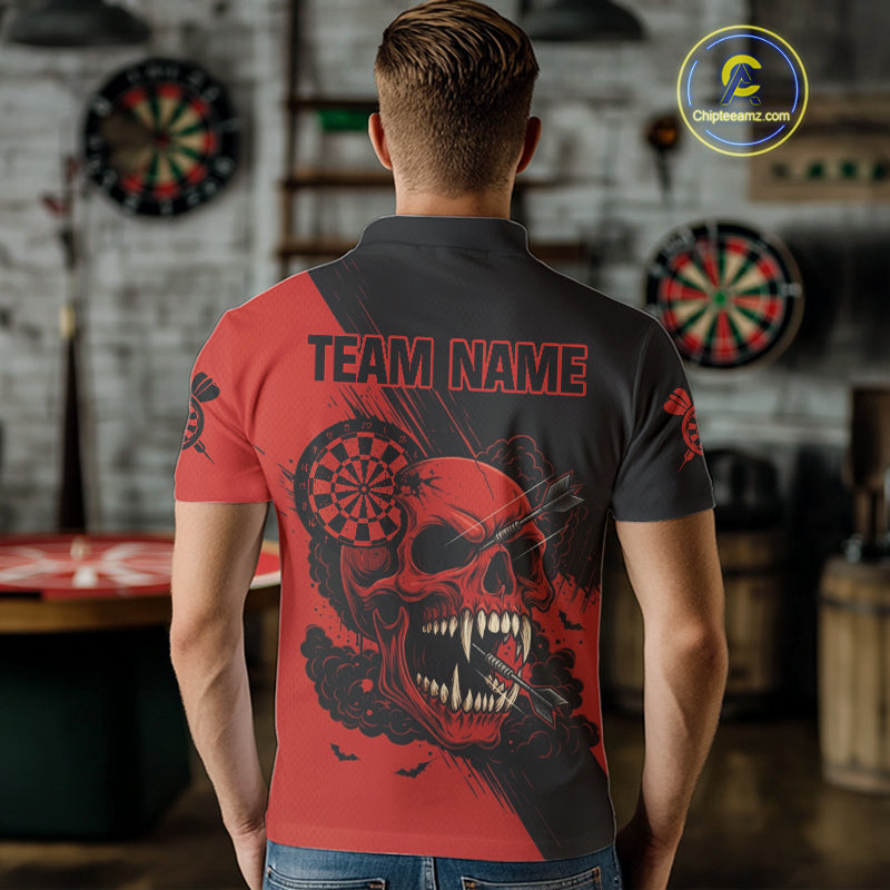 Custom Red Horror Skull Smokes Dartboard Men Polo Dart Shirt Grunge Dart Jerseys NYN2027