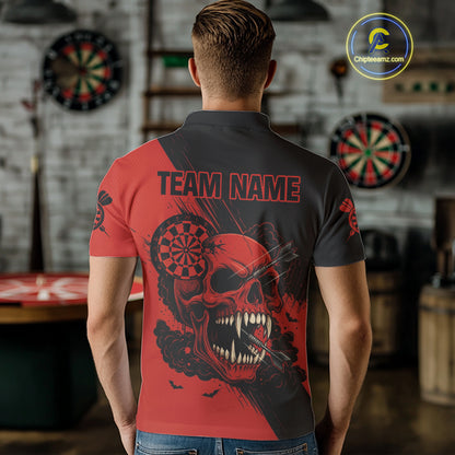 Custom Red Horror Skull Smokes Dartboard Men Polo Dart Shirt Grunge Dart Jerseys NYN2027