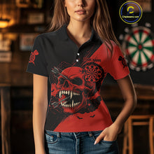 Load image into Gallery viewer, Custom Red Horror Skull Smokes Dartboard Women Polo Dart Shirt Grunge Dart Jerseys NYN2027