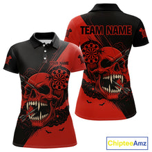 Load image into Gallery viewer, Custom Red Horror Skull Smokes Dartboard Women Polo Dart Shirt Grunge Dart Jerseys NYN2027