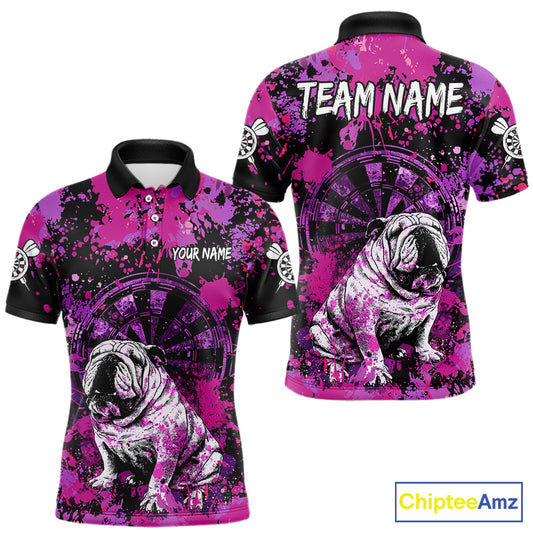 Custom Purple Splash Funny Bulldog Men Darts Polo League Shirts Splatter Dart Team Jerseys NYN2254