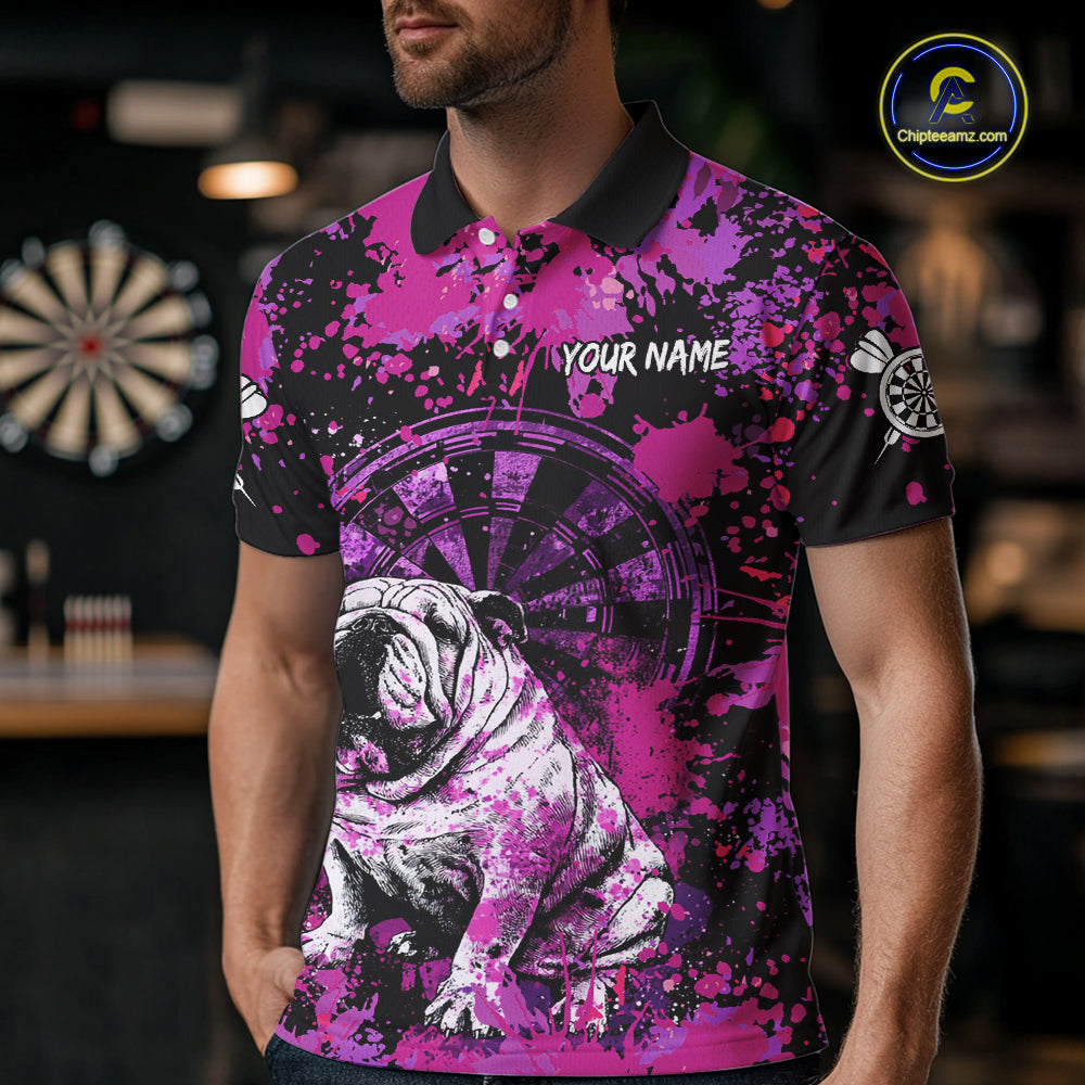 Custom Purple Splash Funny Bulldog Men Darts Polo League Shirts Splatter Dart Team Jerseys NYN2254
