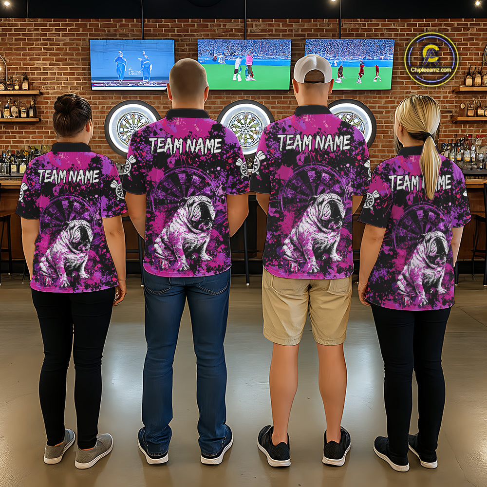 Custom Purple Splash Funny Bulldog Men Darts Polo League Shirts Splatter Dart Team Jerseys NYN2254