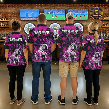 Custom Purple Splash Funny Bulldog Men Darts Polo League Shirts Splatter Dart Team Jerseys NYN2254