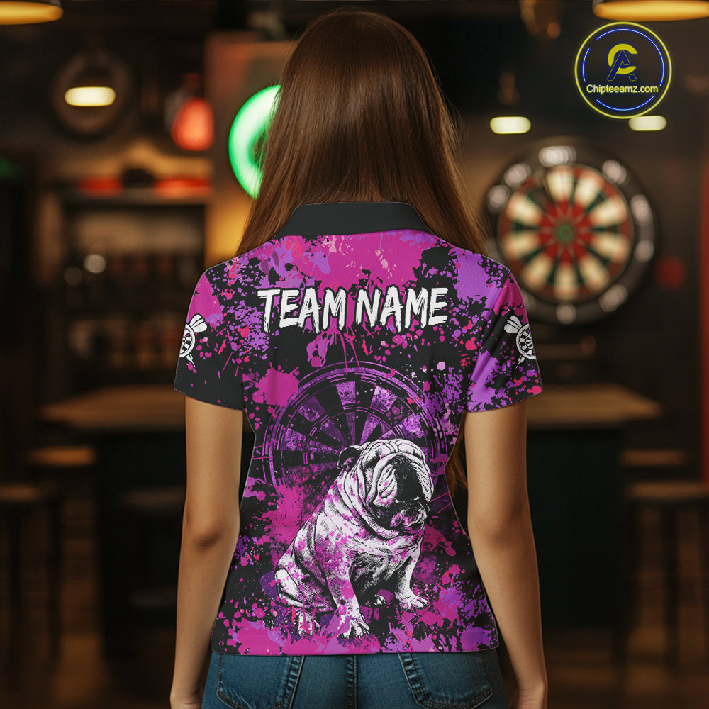 Custom Purple Splash Funny Bulldog Women Darts Polo League Shirts Splatter Dart Team Jerseys NYN2254