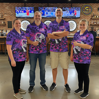 Pink & Purple Splatter Funny Lazy Bulldog Custom Men Darts Quarter-Zip Shirts Dart League Jerseys NYN2256