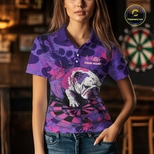 Load image into Gallery viewer, Pink &amp; Purple Splatter Funny Lazy Bulldog Custom Women Darts Polo Shirts Dart League Jerseys NYN2256