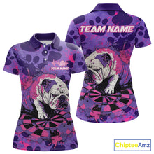 Load image into Gallery viewer, Pink &amp; Purple Splatter Funny Lazy Bulldog Custom Women Darts Polo Shirts Dart League Jerseys NYN2256