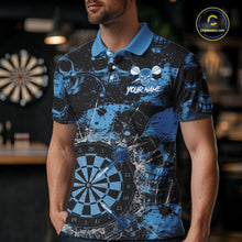 Load image into Gallery viewer, Blue Grunge Skull Cracked Glass Dartboard Custom Men Darts Polo Shirts Dart Team Jerseys NYN2258