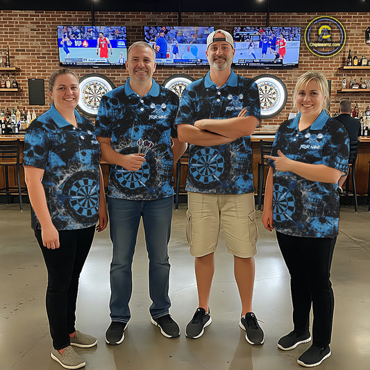 Blue Grunge Skull Cracked Glass Dartboard Custom Women Darts Quarter-Zip Shirts Dart Team Jerseys NYN2258
