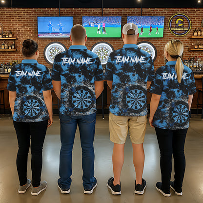 Blue Grunge Skull Cracked Glass Dartboard Custom Women Darts Polo Shirts Dart Team Jerseys NYN2258
