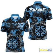 Load image into Gallery viewer, Blue Grunge Skull Cracked Glass Dartboard Custom Men Darts Polo Shirts Dart Team Jerseys NYN2258