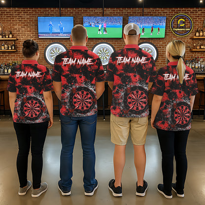 Red Grunge Skull Cracked Glass Dartboard Custom Men Darts Polo Shirts Dart Team Jerseys NYN2259