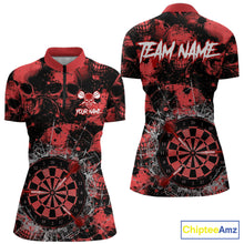 Load image into Gallery viewer, Red Grunge Skull Cracked Glass Dartboard Custom Women Darts Quarter-Zip Shirts Dart Team Jerseys NYN2259