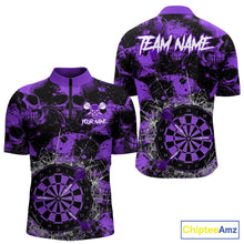 Load image into Gallery viewer, Purple Grunge Skull Cracked Glass Dartboard Custom Men Darts Quarter-Zip Shirts Dart Team Jerseys NYN2260