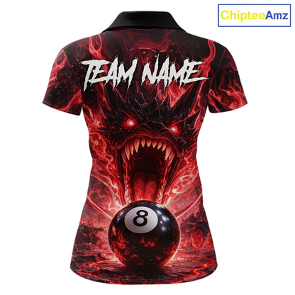 Dragon 3D Pool 8 Ball Women's Billiard Shirt Custom Red Flaming Billiard Team League Attire NYN2546